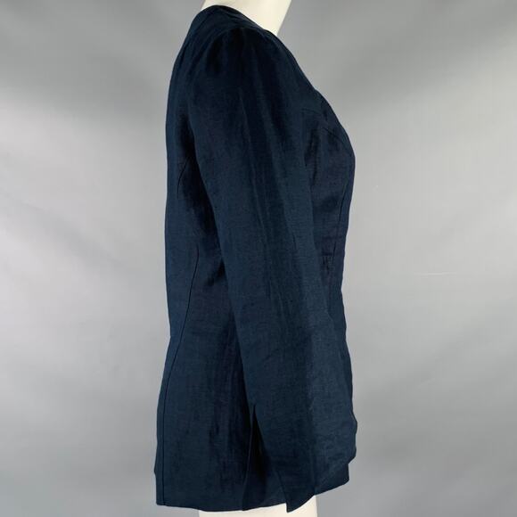 SUKSEE Size S Navy Linen Flared Sleeves Zip Up Jacket - Picture 2 of 4